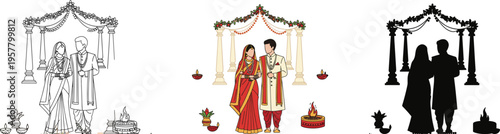 Traditional Indian Wedding Couple Standing Under Mandap