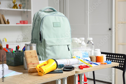 School desks with emergency...