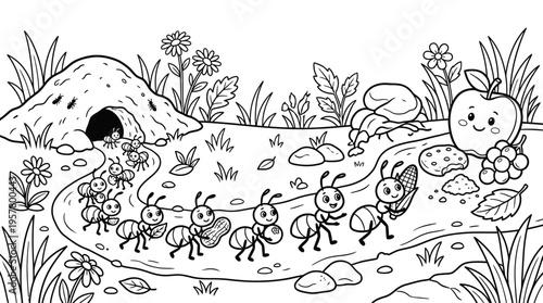 Smiling Ants Walking in Line Together.