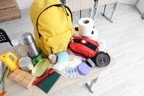School desk with emergency ...