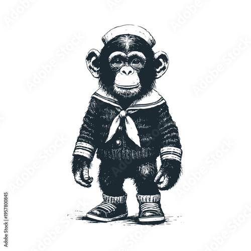 baby chimpanzee wearing a sailor suit