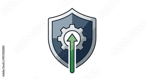 Shield with gear and arrow symbolizing protection and growth concept