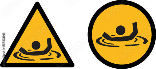 Yellow Warning Sign for Drowning Hazard Water Safety