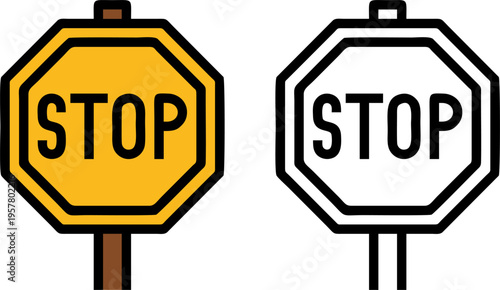 Yellow Octagonal Stop Sign Traffic Icon Vector