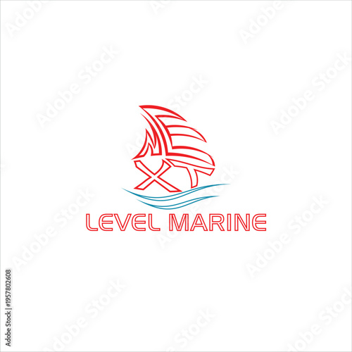 Modern Red Line Art Viking Ship Logo Design for Marine Business Branding