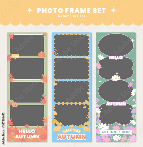 가을 풍경 네컷 사진 프레임 일러스트레이션 벡터 이미지