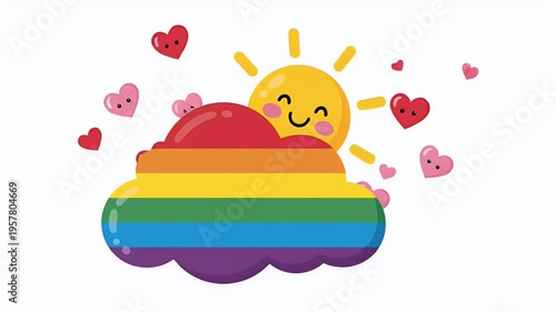 Sunny Rainbow Cloud With Hearts Animation Footage Loop