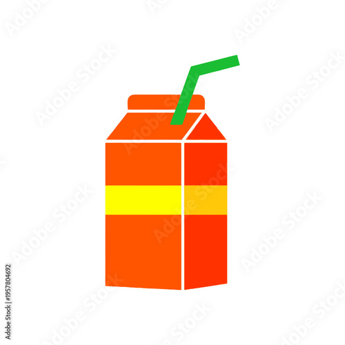 A colorful cartoon juice carton with straw.