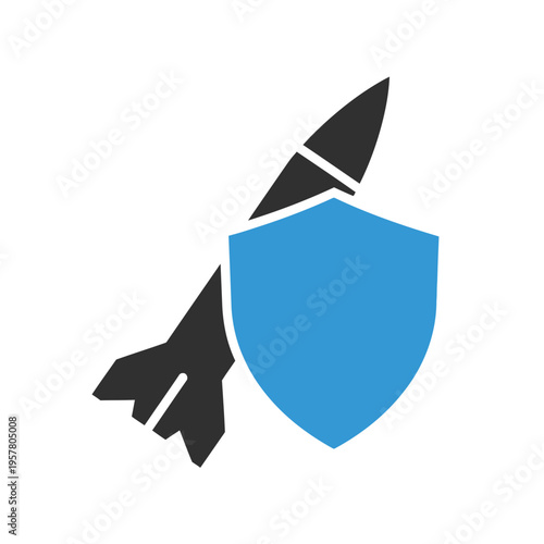 Rocket ship with protective shield icon.