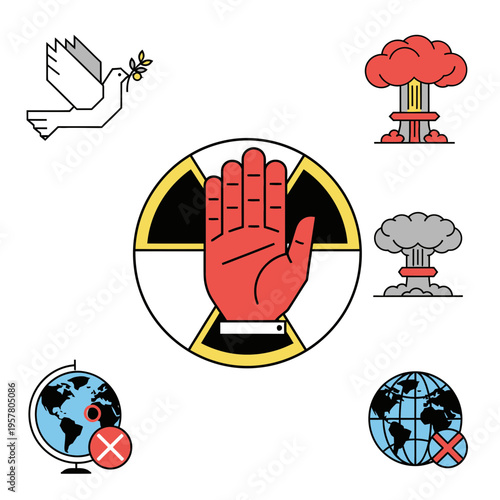 Graphic symbols for peace and nuclear disarmament.