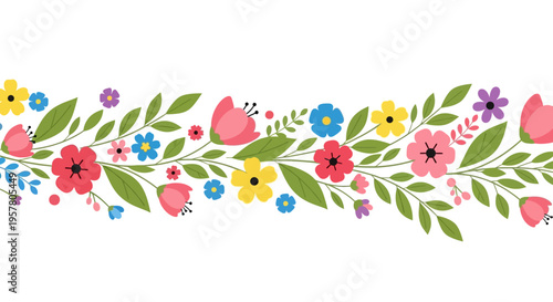 colorful floral border design with flowers and leaves