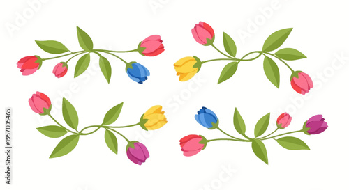colorful hand-drawn tulip flowers watercolor pattern design