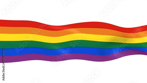 Waving Rainbow Flag LGBTQ Pride Symbol with White Background Footage Loop