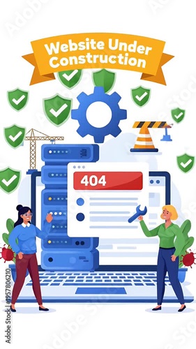 Website Error 404 Not Found Page Repair Team Flat Illustration