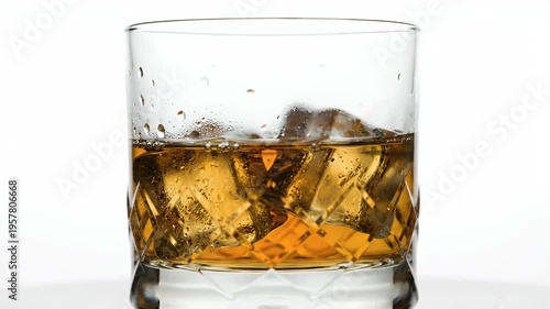 Whiskey With Ice In Glass Cinematic Footage Amber Drink