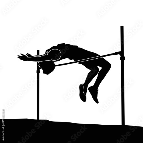 Athlete silhouette clearing high jump bar.