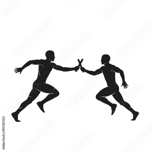 Two athletes competing in a relay race.