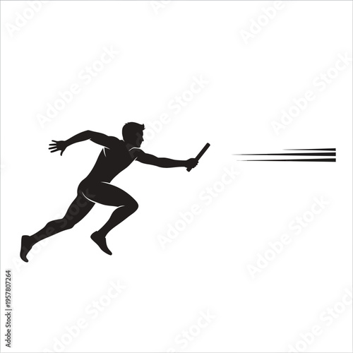 Athlete sprinting with baton in hand.