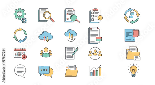 Business icons for office workflow.