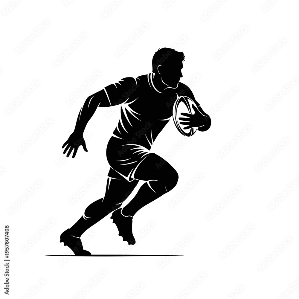 Naklejka premium Rugby player running with ball.