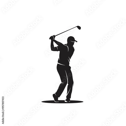 Golf player swinging a golf club.