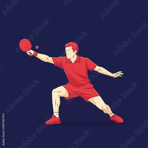 Man playing table tennis with red paddle.