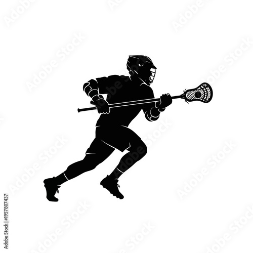 Lacrosse player in motion silhouette illustration.