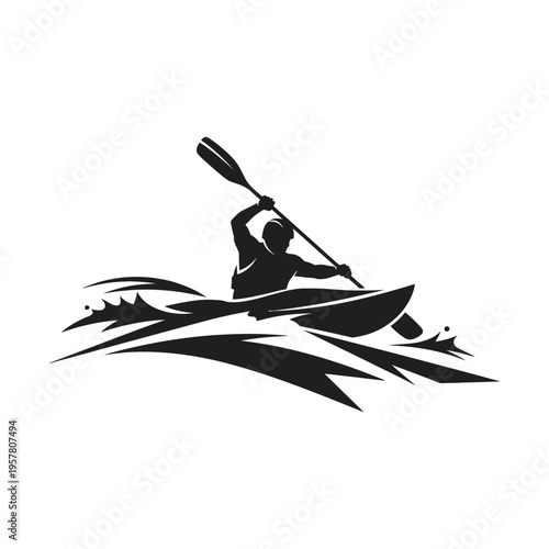 Kayaker paddling through whitewater rapids.