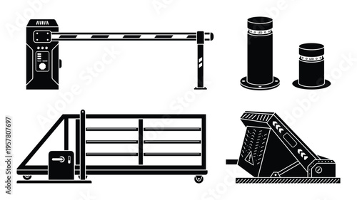 Automatic road barrier and security bollard collection for parking control
