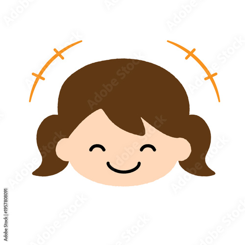 漫画風あしらいで楽しさ伝わる笑顔の女の子イラスト かわいい子供キャラクターの表情アイコン素材