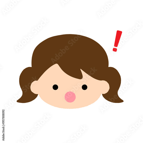 シンプルでかわいい女の子の顔アイコン 驚き表情の子供キャラクターイラスト 人物表情素材