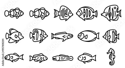 Collection of various fish icons.