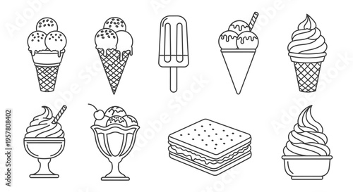 Collection of ice cream desserts.