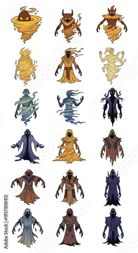 Collection of fantasy creatures illustrations.