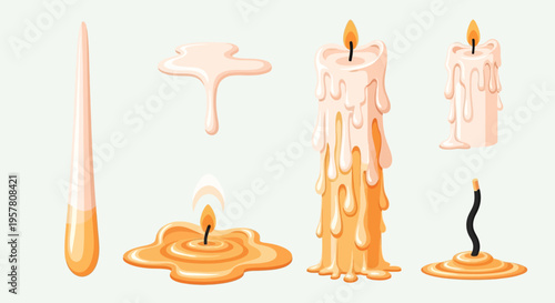 Collection of melted wax candles.