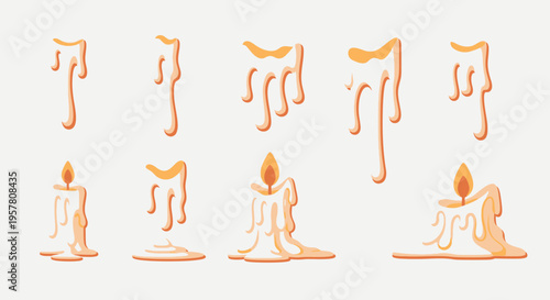 Collection of melting wax candles.