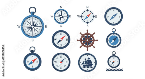 Collection of nautical compass icons.