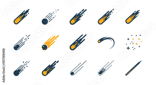 Collection of rockets and stars icons.