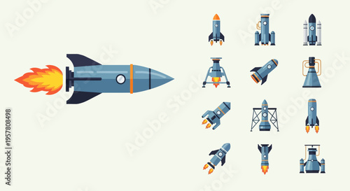 Collection of rockets in flight.