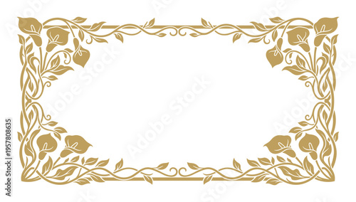 Decorative floral golden frame with leaves and berries ornate border element