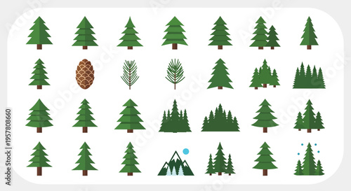 Collection of various pine tree icons.