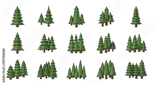 Collection of various pine tree models.