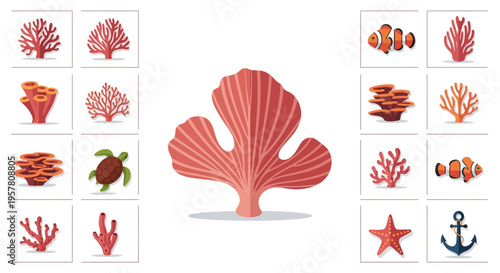 Colorful Coral Reef Sea Fan Illustration.