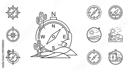 compass with cactus desert navigation.