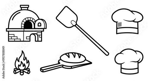 Cooking icons with pizza and chefs.