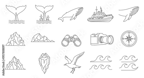 Icons of sea and travel.