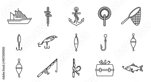 Fishing icons and boat equipment.