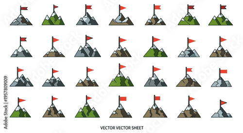 Flags on Mountain Peaks Illustration.
