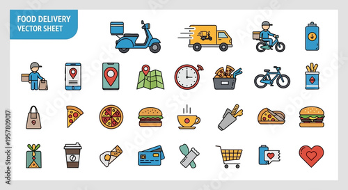 Food delivery vector icons set.