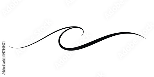 Dynamic black wave-like flourish with a subtle curl on transparent background